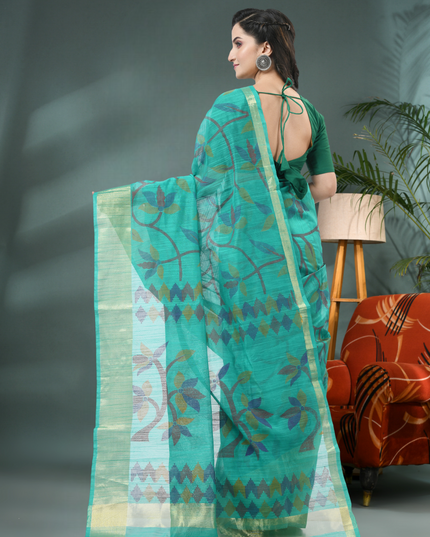 Comfortable Firoza Cotton Blend Saree with Intricate Weaving Back View