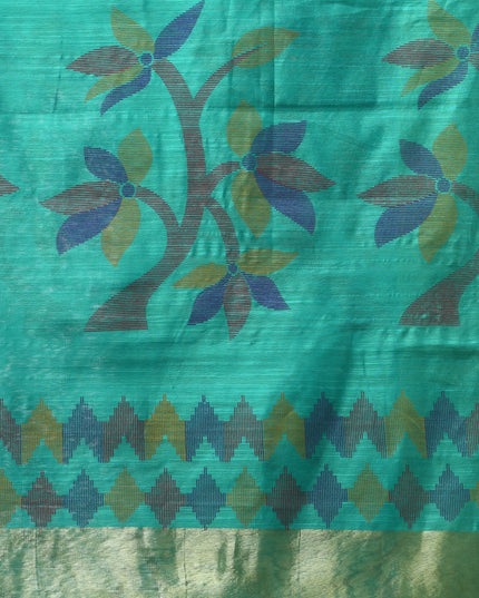 Close-up of Floral Leaf Design on Firoza Cotton Silk Saree