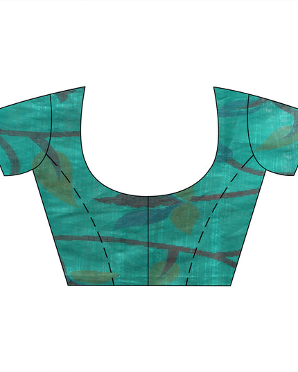 Women's Cotton Silk Handloom Saree - Firoza Floral Leaf Design with Blouse Piece