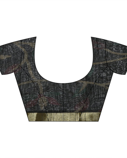 Blouse Piece layout with Black Handloom Cotton Silk Saree