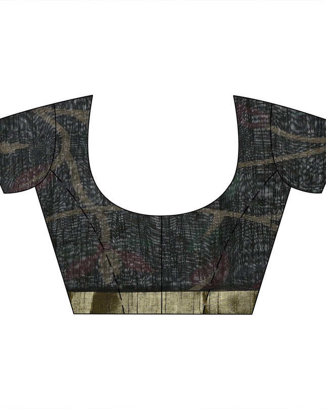 Blouse Piece layout with Black Handloom Cotton Silk Saree