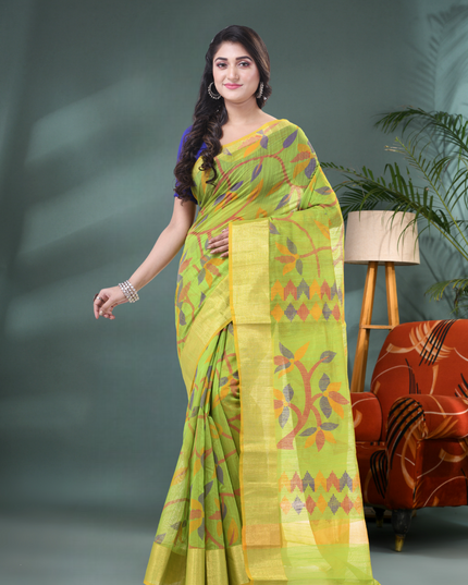 Soft Green Cotton Silk Saree with Traditional Design