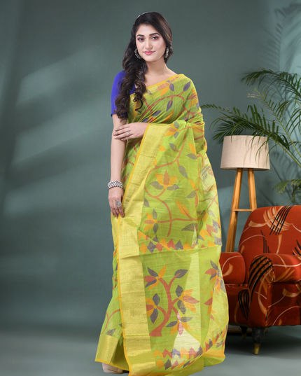 Elegant Green Cotton Silk Blend Saree with Blouse Piece
