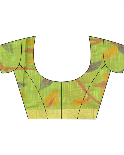 Blouse Piece Included with Green Handloom Cotton Silk Saree