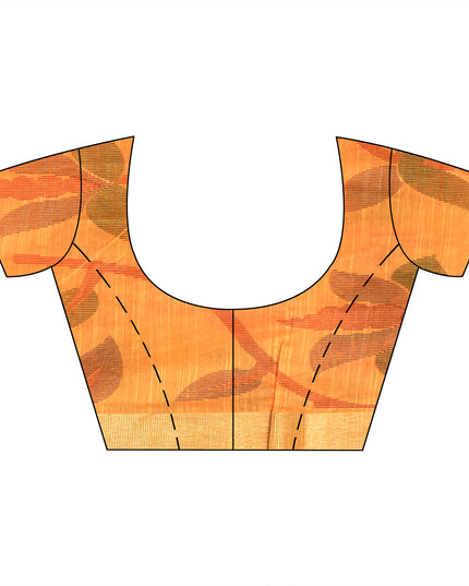 Blouse Piece Included with Yellow Handloom Cotton Silk Saree