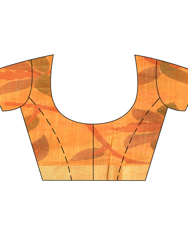 Blouse Piece Included with Yellow Handloom Cotton Silk Saree