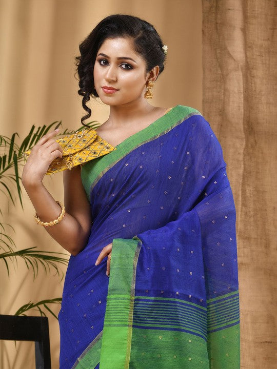 DESH BIDESH Ethnic Motifs Woven Design Sequinned Taant Saree