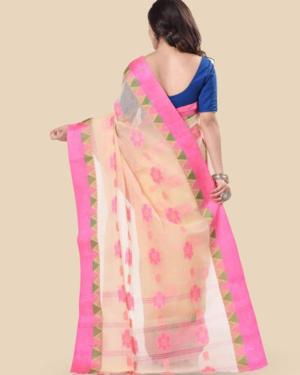 DESH BIDESH Floral Zari Pure Cotton Taant Saree - Sarees for Women