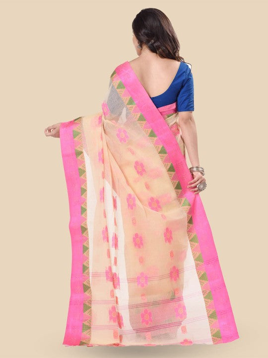 DESH BIDESH Floral Zari Pure Cotton Taant Saree - Sarees for Women