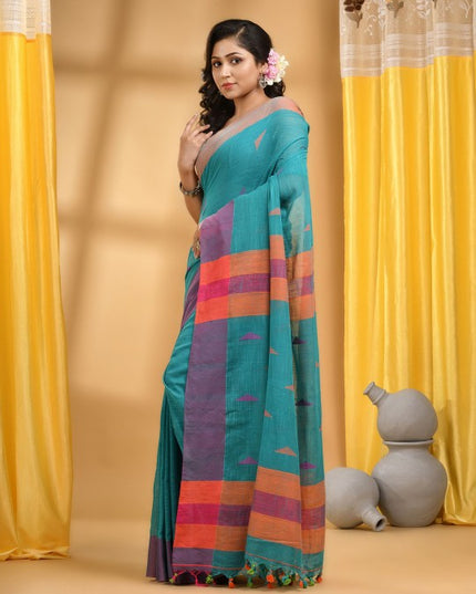 DESH BIDESH Woven Design Cotton Taant Saree With Unstitched Blouse Piece