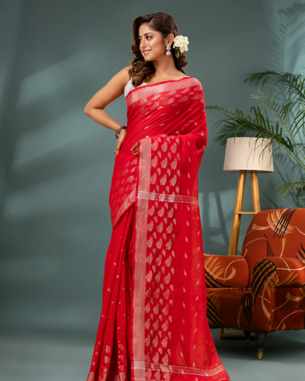 Women's Handloom Cotton Silk Saree - Flowing Leaves Design Saree