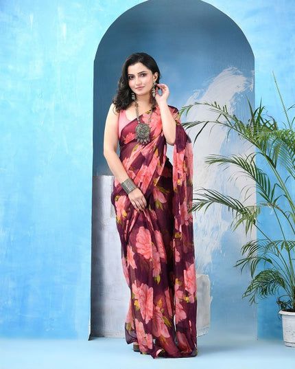 DESH BIDESH Floral Printed Bandhani Saree