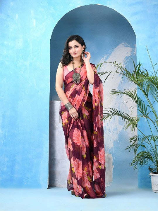 DESH BIDESH Floral Printed Bandhani Saree