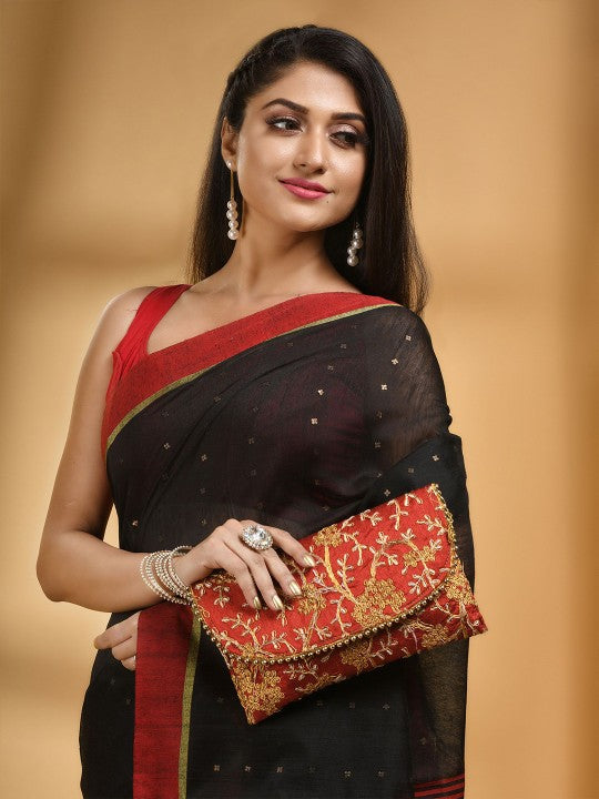 DESH BIDESH Ethnic Motifs Woven Design Sequinned Taant Saree