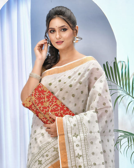 DESH BIDESH Printed Ethnic Motifs Pure Cotton Taant Saree