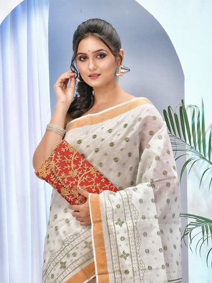 DESH BIDESH Printed Ethnic Motifs Pure Cotton Taant Saree