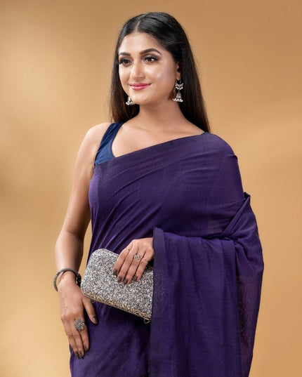 DESH BIDESH Women's Solid Pure Cotton Saree with Unstitched Blouse Piece