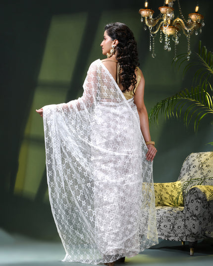 Women’s Net Sequin Embroidered saree Soft Net saree party, wear Chiffon wedding Silk georgette latest, Net sarees Heavy design Function Festive farewell saree for women (White)