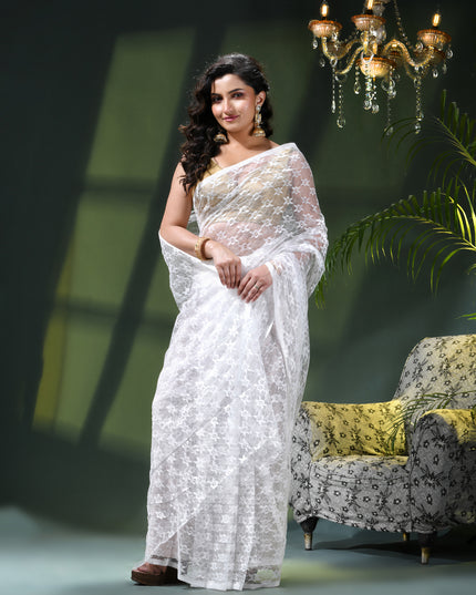 Women’s Net Sequin Embroidered saree Soft Net saree party, wear Chiffon wedding Silk georgette latest, Net sarees Heavy design Function Festive farewell saree for women (White)