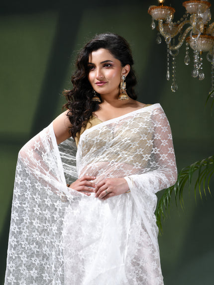 Women’s Net Sequin Embroidered saree Soft Net saree party, wear Chiffon wedding Silk georgette latest, Net sarees Heavy design Function Festive farewell saree for women (White)