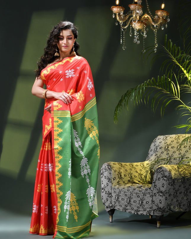 Women`s silk sarees party, wear latest, Tanvika design georgette chiffon Crepe cotton saree for farewell wedding New sari printed fancy printed silk sarees for women (Red Light Green)