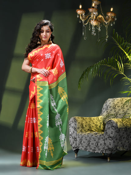 Women`s silk sarees party, wear latest, Tanvika design georgette chiffon Crepe cotton saree for farewell wedding New sari printed fancy printed silk sarees for women (Red Light Green)