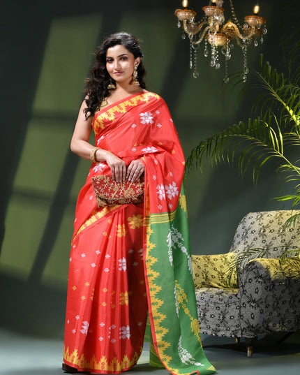 Women`s silk sarees party, wear latest, Tanvika design georgette chiffon Crepe cotton saree for farewell wedding New sari printed fancy printed silk sarees for women (Red Light Green)