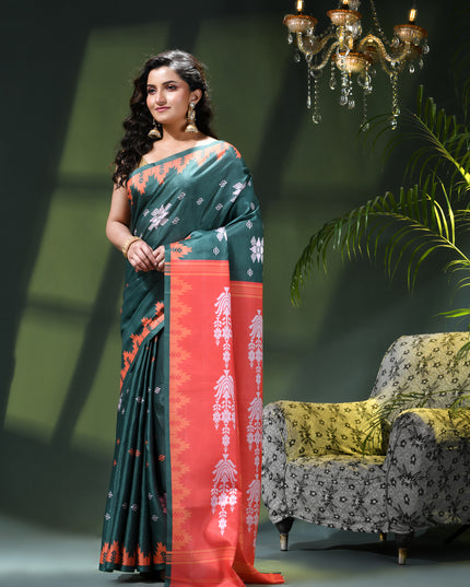 Women`s silk sarees party, wear latest, Tanvika design georgette chiffon Crepe cotton saree for farewell wedding New sari printed fancy printed silk sarees for women (Dark Green Red)