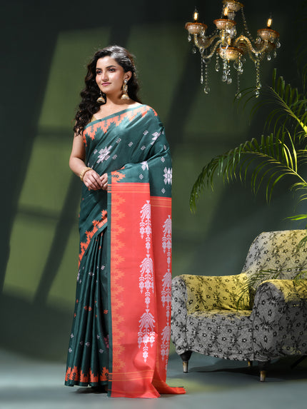 Women`s silk sarees party, wear latest, Tanvika design georgette chiffon Crepe cotton saree for farewell wedding New sari printed fancy printed silk sarees for women (Dark Green Red)