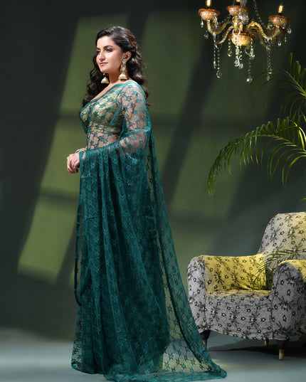 Women’s Net Sequin Embroidered saree Soft Net saree party, wear Chiffon wedding Silk georgette latest, Net sarees Heavy design Function Festive farewell saree for women (Teal Green)
