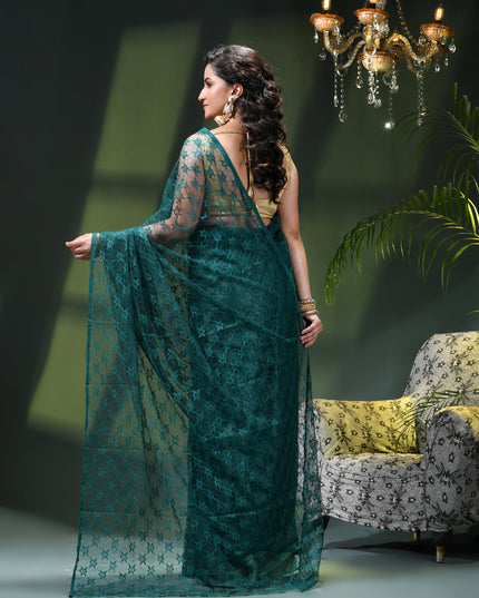 Women’s Net Sequin Embroidered saree Soft Net saree party, wear Chiffon wedding Silk georgette latest, Net sarees Heavy design Function Festive farewell saree for women (Teal Green)