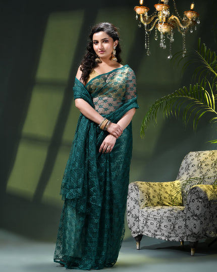 Women’s Net Sequin Embroidered saree Soft Net saree party, wear Chiffon wedding Silk georgette latest, Net sarees Heavy design Function Festive farewell saree for women (Teal Green)