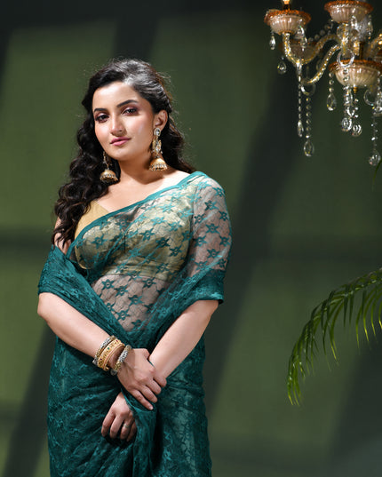 Women’s Net Sequin Embroidered saree Soft Net saree party, wear Chiffon wedding Silk georgette latest, Net sarees Heavy design Function Festive farewell saree for women (Teal Green)