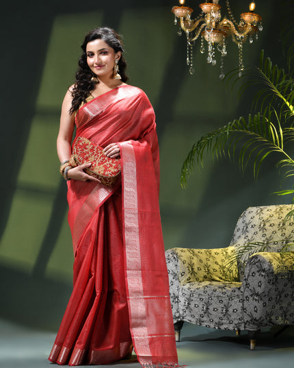 Women`s Tissue silk sarees for women latest, design Cotton sari Kanak zari New, Design golden Kora tissue banarasi New Farewell wedding kanjivaram silk party, wear saree (Red)