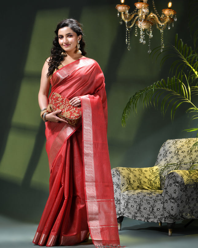 Women`s Tissue silk sarees for women latest, design Cotton sari Kanak zari New, Design golden Kora tissue banarasi New Farewell wedding kanjivaram silk party, wear saree (Red)