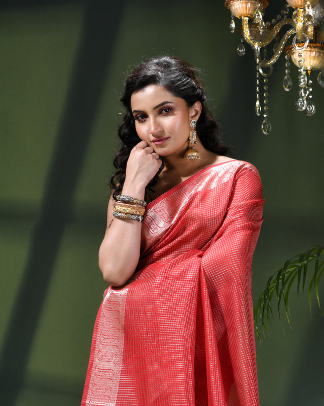 Women`s Tissue silk sarees for women latest, design Cotton sari Kanak zari New, Design golden Kora tissue banarasi New Farewell wedding kanjivaram silk party, wear saree (Red)