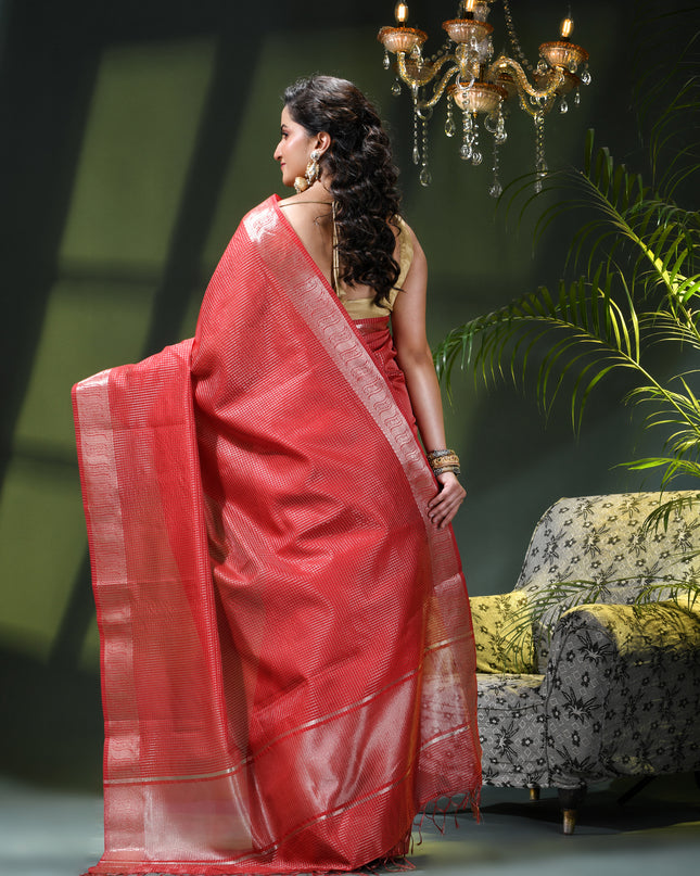 Women`s Tissue silk sarees for women latest, design Cotton sari Kanak zari New, Design golden Kora tissue banarasi New Farewell wedding kanjivaram silk party, wear saree (Red)