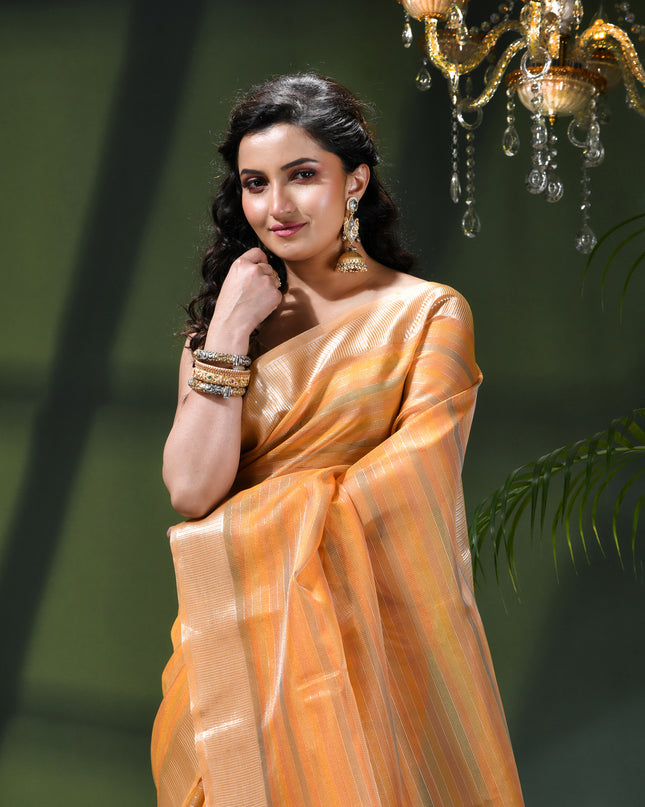 Women`s Tissue silk sarees for women latest, design organza New sari Swarnika zari Design golden Kora tissue banarasi saree for wedding party, wear sarees for Women (Orange)