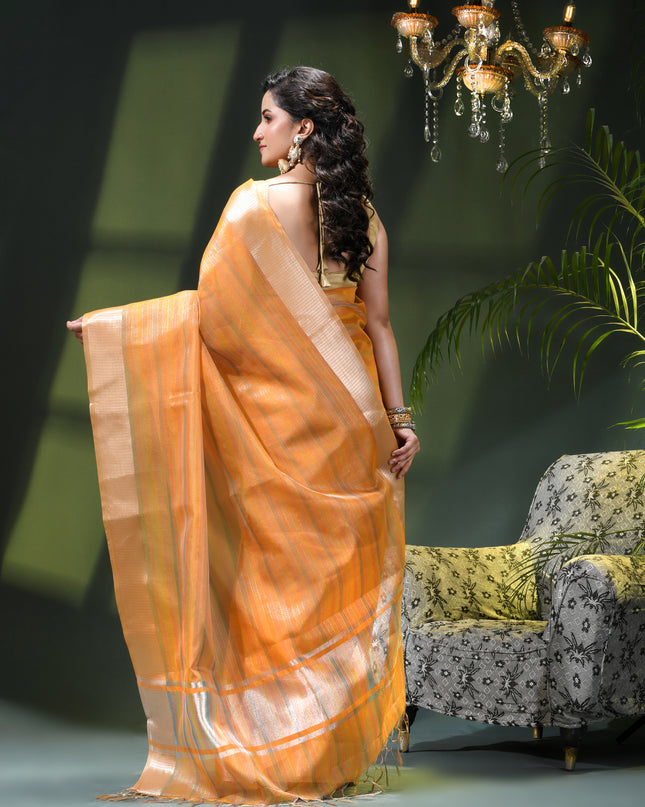 Women`s Tissue silk sarees for women latest, design organza New sari Swarnika zari Design golden Kora tissue banarasi saree for wedding party, wear sarees for Women (Orange)