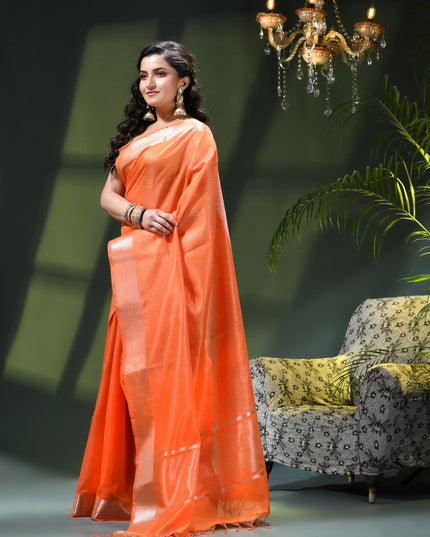 Women`s Tissue silk sarees for women latest, design Cotton sari Kanak zari New, Design golden Kora tissue banarasi New Farewell wedding kanjivaram silk party, wear saree (Orange Gold)