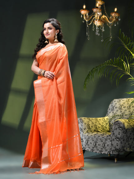 Women`s Tissue silk sarees for women latest, design Cotton sari Kanak zari New, Design golden Kora tissue banarasi New Farewell wedding kanjivaram silk party, wear saree (Orange Gold)