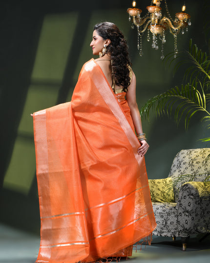 Women`s Tissue silk sarees for women latest, design Cotton sari Kanak zari New, Design golden Kora tissue banarasi New Farewell wedding kanjivaram silk party, wear saree (Orange Gold)