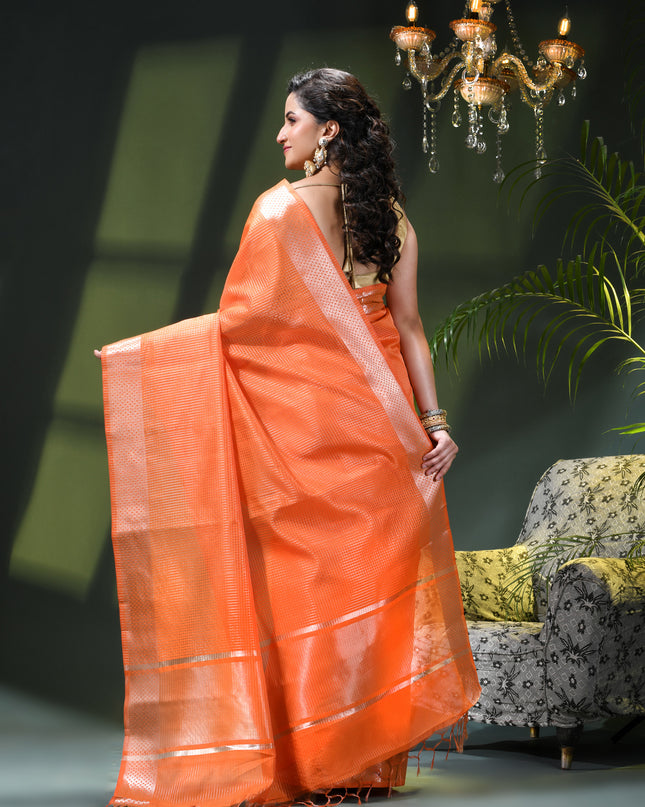Women`s Tissue silk sarees for women latest, design Cotton sari Kanak zari New, Design golden Kora tissue banarasi New Farewell wedding kanjivaram silk party, wear saree (Orange Gold)