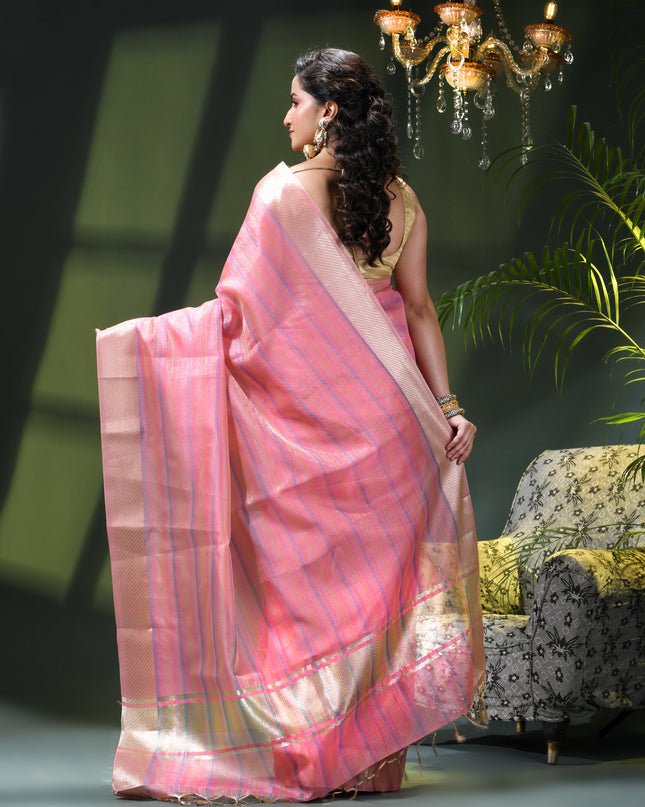 Women`s Tissue silk sarees for women latest, design organza New sari Swarnika zari Design golden Kora tissue banarasi saree for wedding party, wear sarees for Women (Pink Blue)