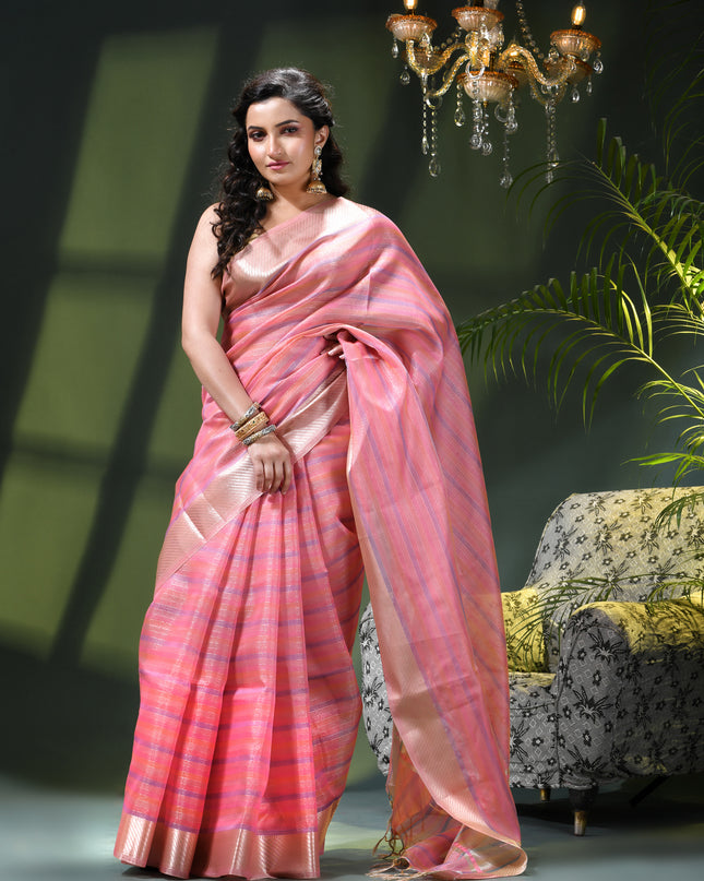 Women`s Tissue silk sarees for women latest, design organza New sari Swarnika zari Design golden Kora tissue banarasi saree for wedding party, wear sarees for Women (Pink Blue)