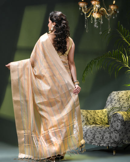 Women`s Tissue silk sarees for women latest, design organza New sari Swarnika zari Design golden Kora tissue banarasi saree for wedding party, wear sarees for Women (Gold Blue)