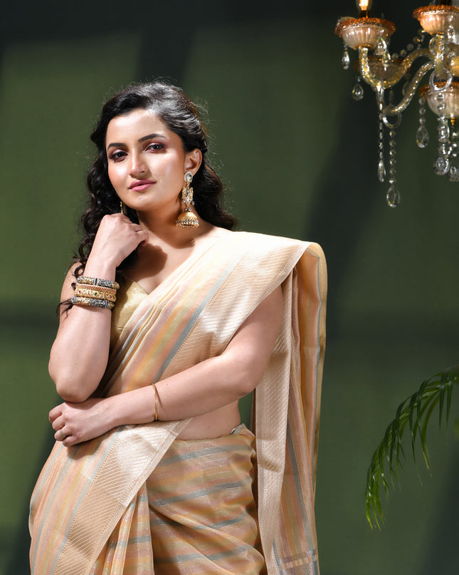 Women`s Tissue silk sarees for women latest, design organza New sari Swarnika zari Design golden Kora tissue banarasi saree for wedding party, wear sarees for Women (Gold Blue)