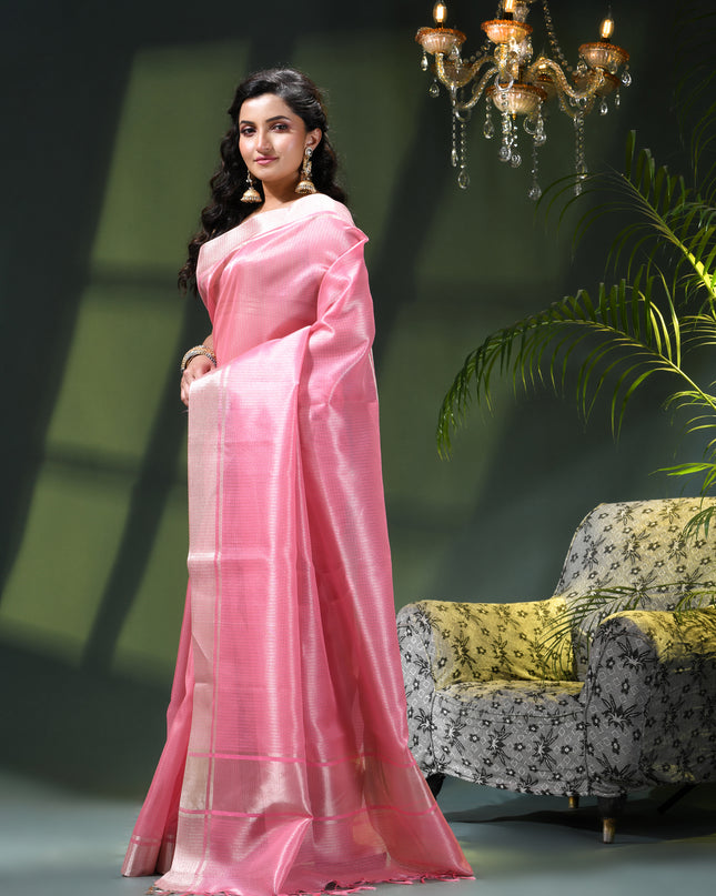 Women`s Tissue silk sarees for women latest, design organza New sari Swarnika zari Design golden Kora tissue banarasi saree for wedding party, wear sarees for Women (Pink)