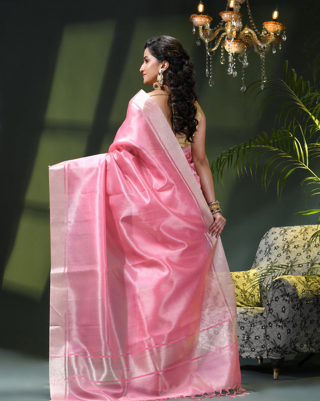 Women`s Tissue silk sarees for women latest, design organza New sari Swarnika zari Design golden Kora tissue banarasi saree for wedding party, wear sarees for Women (Pink)