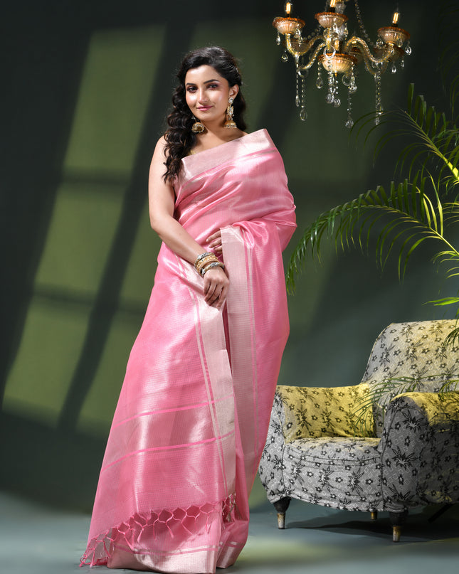 Women`s Tissue silk sarees for women latest, design organza New sari Swarnika zari Design golden Kora tissue banarasi saree for wedding party, wear sarees for Women (Pink)